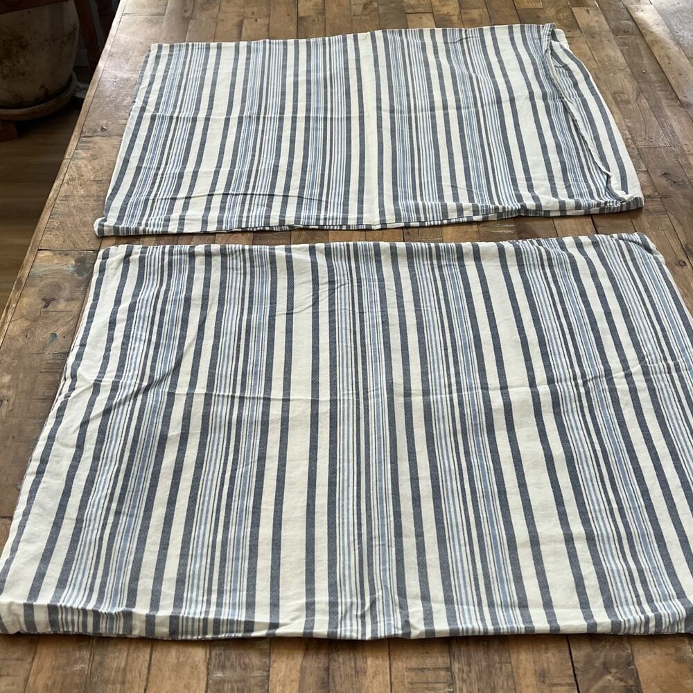Tresors de Provence Blue Striped Linen Blend Pillow Shams 21" x 27"